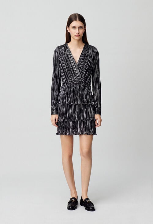 Claudie Robe Argentée Courte à Volants Pour Femme