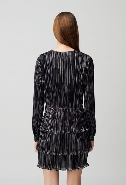 Claudie Robe Argentée Courte à Volants Pour Femme