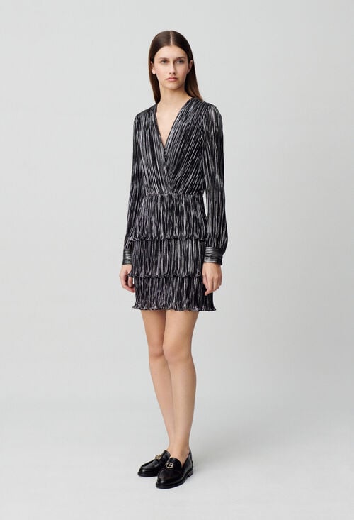 claudie Robe argentée courte à volants pour femme