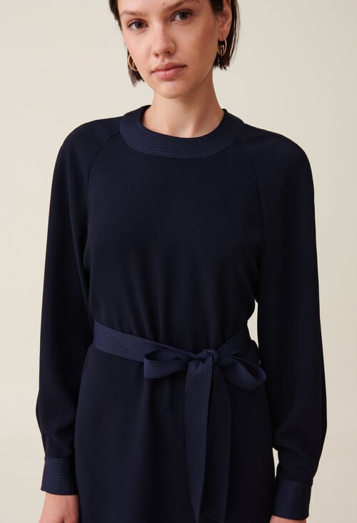 Claudie Robe Babydoll Ceinturée Marine Pour Femme