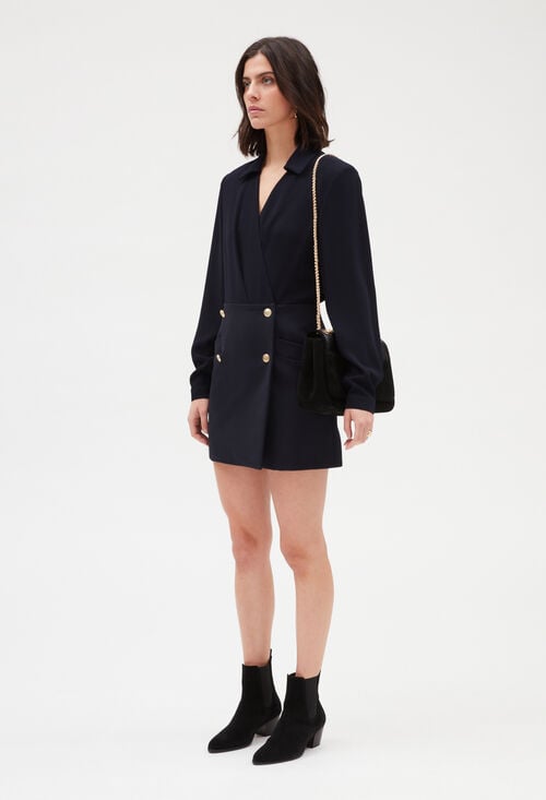 Claudie Robe Courte Bimatière Marine Pour Femme