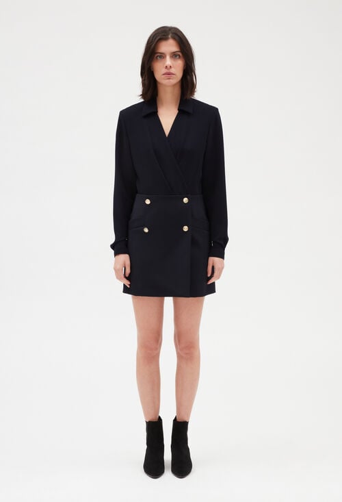 claudie Robe courte bimatière marine pour femme