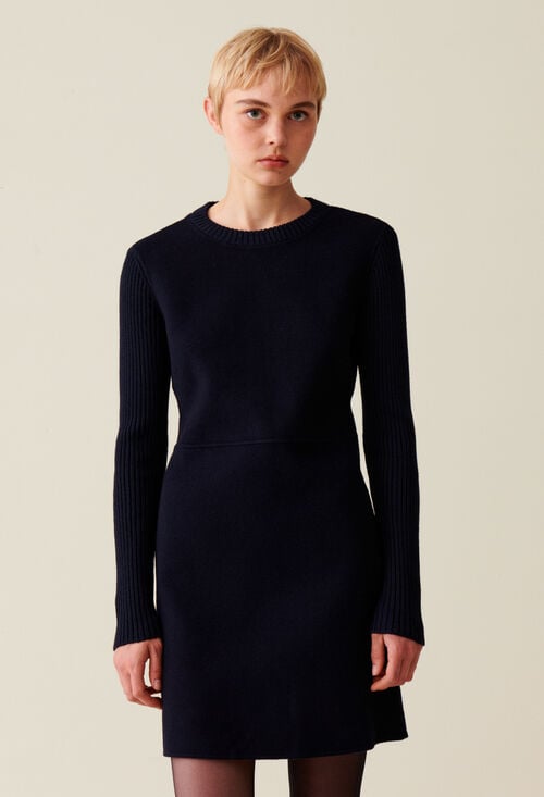 Claudie Robe Courte Maille Dos Côtelé Pour Femme