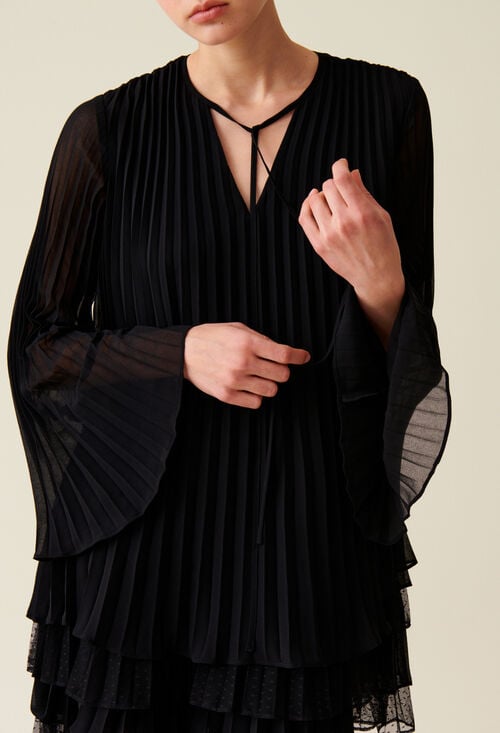 Claudie Robe Courte Noire Volantée Pour Femme