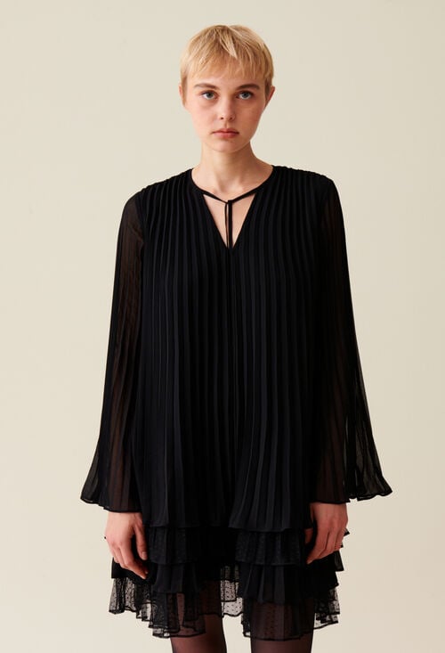 Claudie Robe Courte Noire Volantée Pour Femme