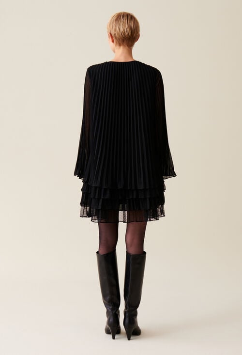 Claudie Robe Courte Noire Volantée Pour Femme