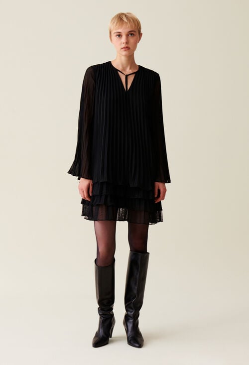 claudie Robe courte noire volantée pour femme