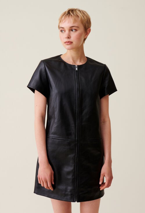 Claudie Robe Cuir Courte Zippée Pour Femme
