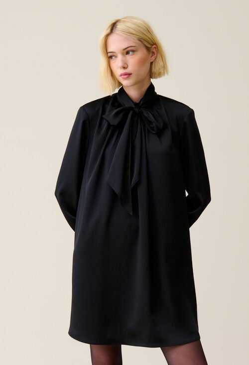 Claudie Robe Fluide Col Lavallière Noir Pour Femme