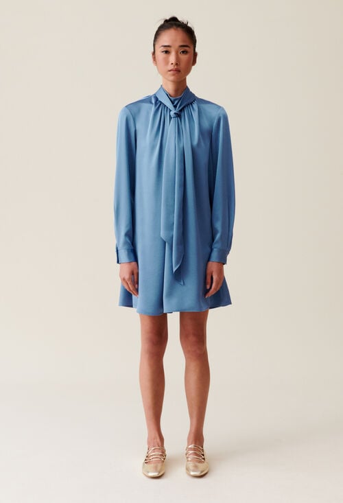 Claudie Robe Fluide Col Lavallière Noir Pour Femme