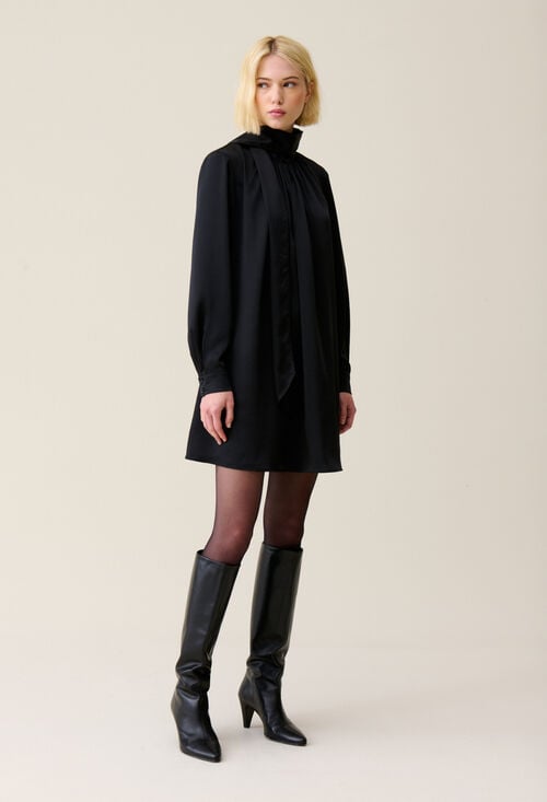 claudie Robe fluide col lavallière noir pour femme