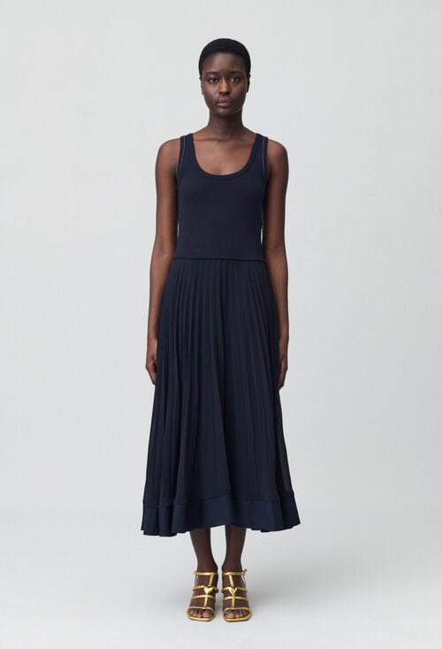 Claudie Robe Longue Plissée Marine Pour Femme