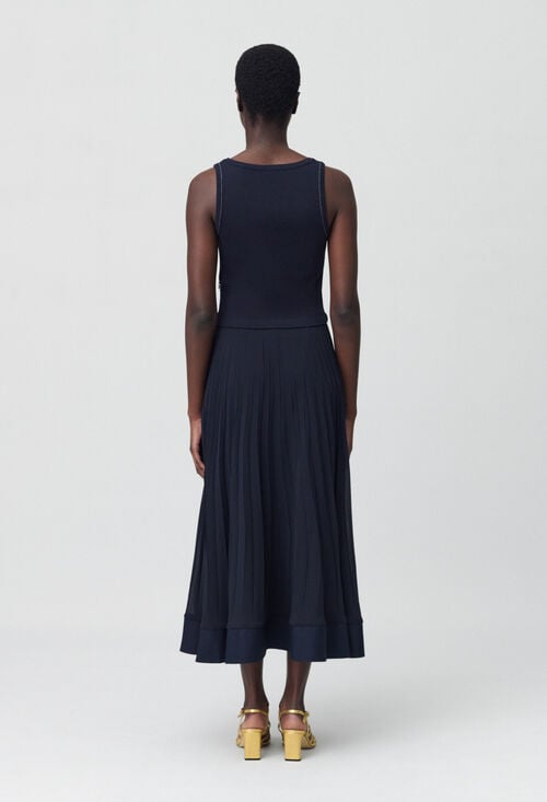 Claudie Robe Longue Plissée Marine Pour Femme