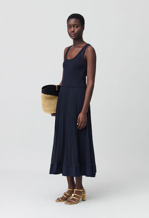 claudie Robe longue plissée marine pour femme