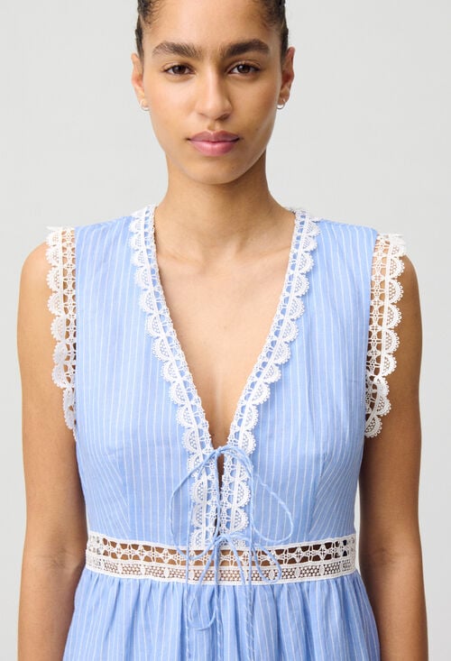 Claudie Robe Longue Rayée Dentelle Pour Femme