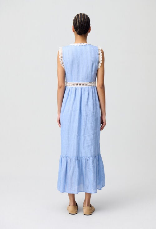 Claudie Robe Longue Rayée Dentelle Pour Femme