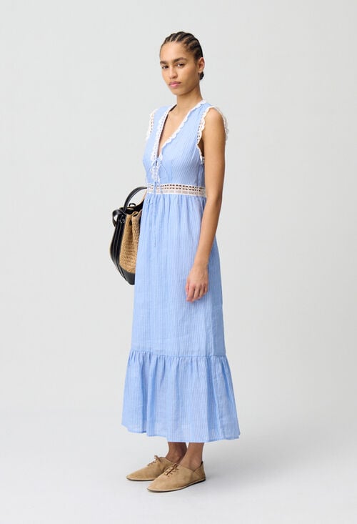 claudie Robe longue rayée dentelle pour femme