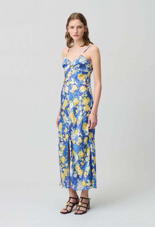 claudie Robe longue satinée florale pour femme