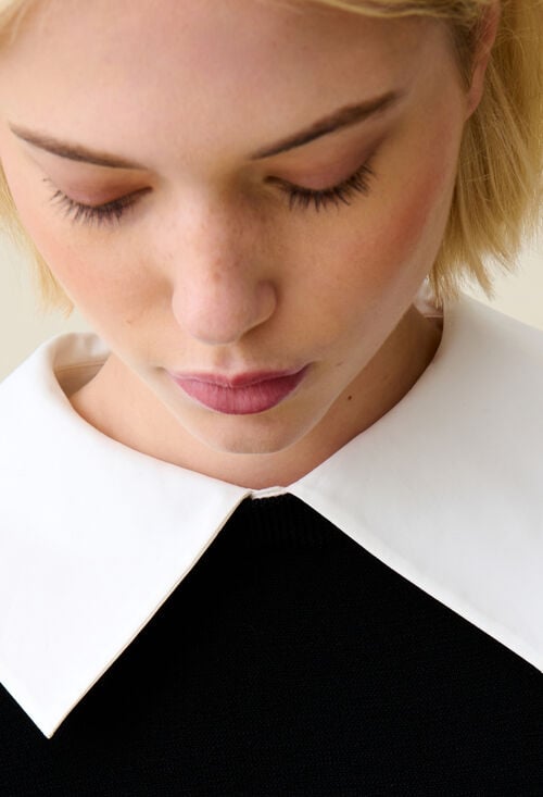 claudie Robe maille noir col amovible pour femme