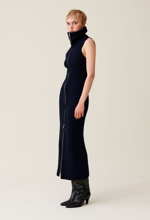 Claudie Robe Maille Zippée Col Montant Pour Femme