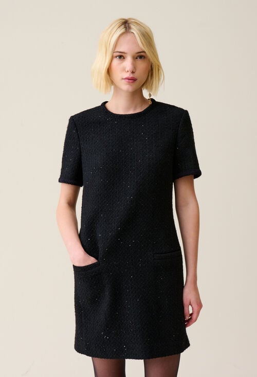 Claudie Robe Noire Courte Tweed Pour Femme