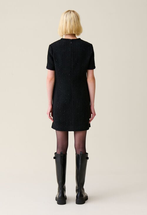 Claudie Robe Noire Courte Tweed Pour Femme