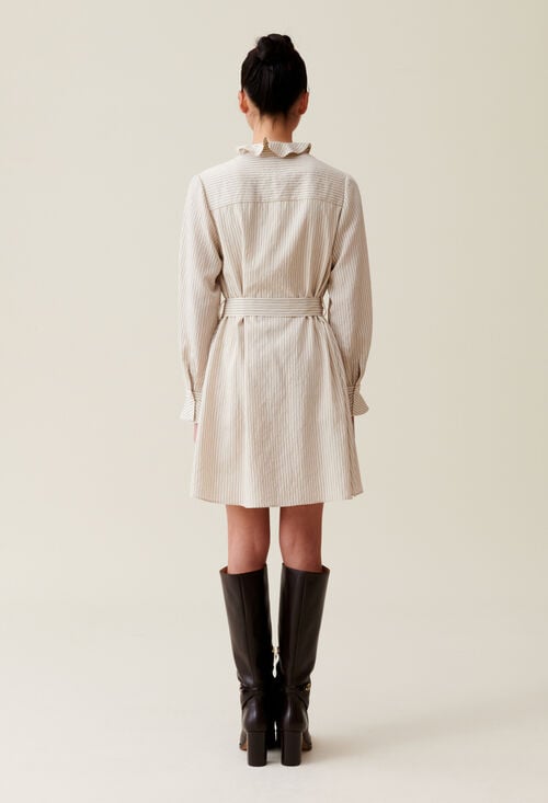 Claudie Robe Rayée Col Volanté Pour Femme