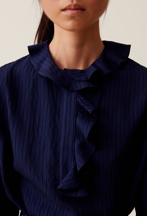 Claudie Robe Rayures Volants Marine Pour Femme