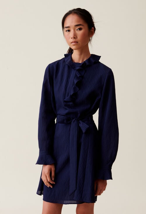 claudie Robe rayures volants marine pour femme