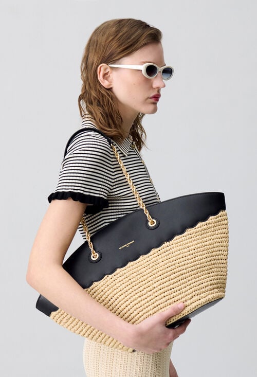 claudie Sac panier tressé et cuir pour femme