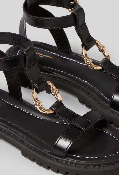 Claudie Sandales Cuir Anneau Doré Pour Femme