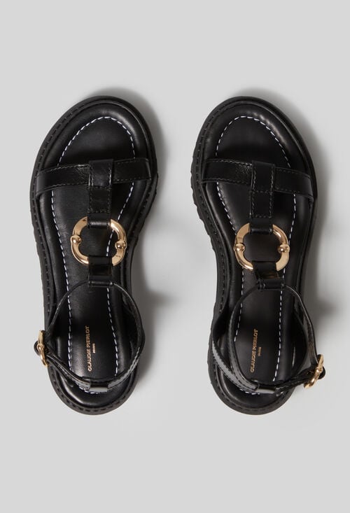 Claudie Sandales Cuir Anneau Doré Pour Femme