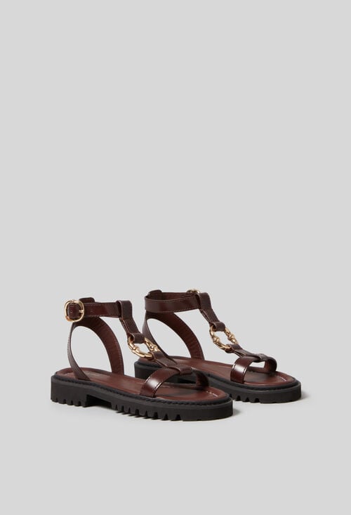 Claudie Sandales Cuir Anneau Doré Pour Femme