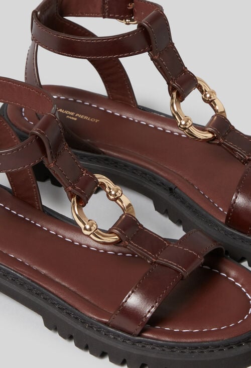 Claudie Sandales Cuir Anneau Doré Pour Femme
