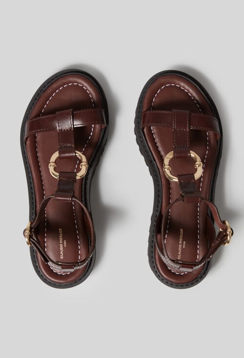 Claudie Sandales Cuir Anneau Doré Pour Femme