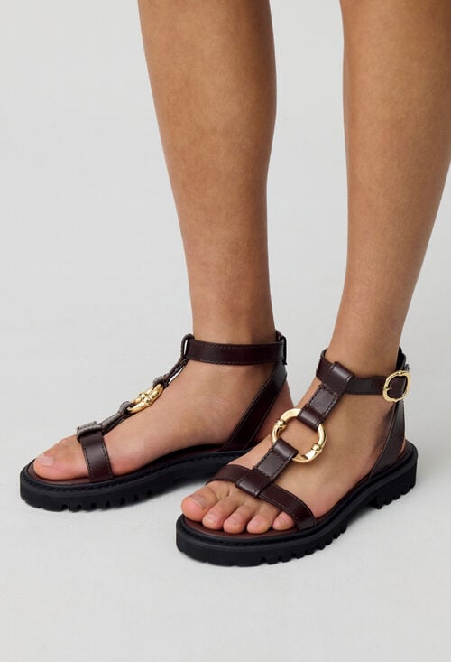 claudie Sandales cuir anneau doré pour femme