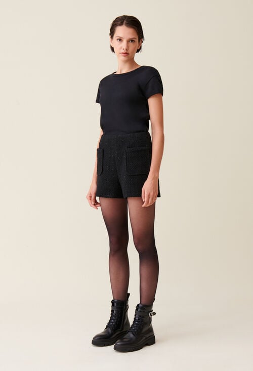 Claudie Short Tweed Noir Droit Pour Femme