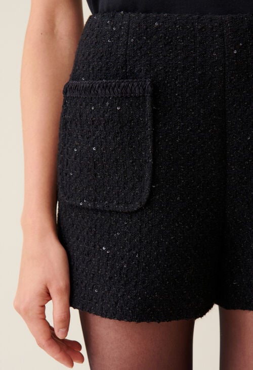 Claudie Short Tweed Noir Droit Pour Femme