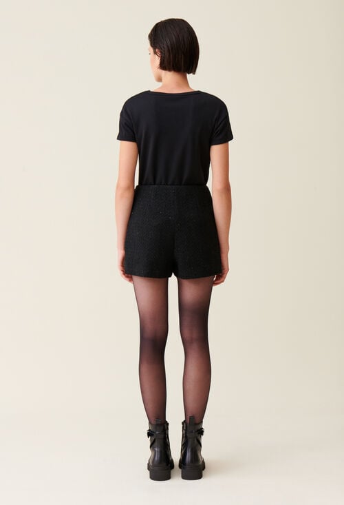 Claudie Short Tweed Noir Droit Pour Femme