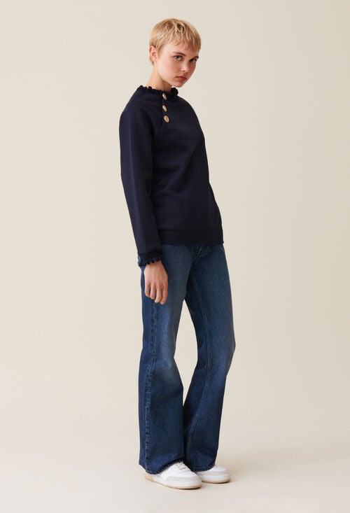 Claudie Sweatshirt Col Boutons Marine Pour Femme