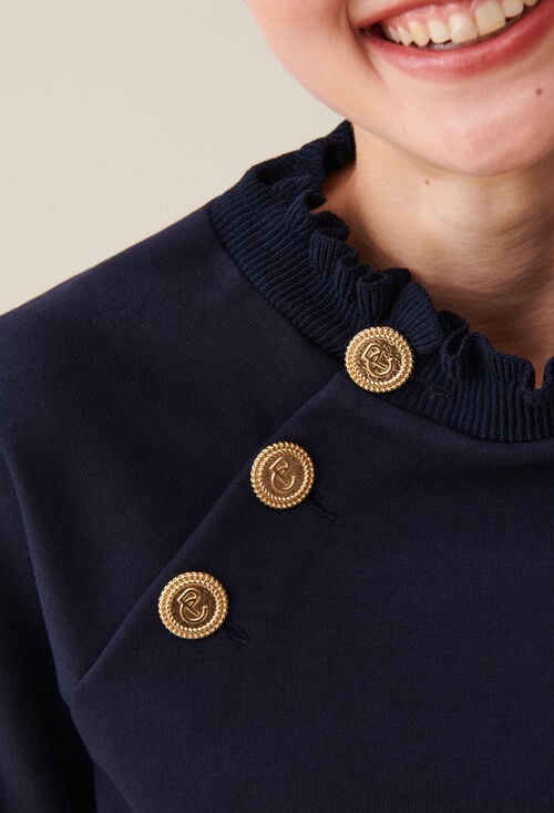 Claudie Sweatshirt Col Boutons Marine Pour Femme