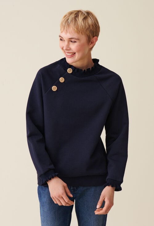 claudie Sweatshirt col boutons marine pour femme