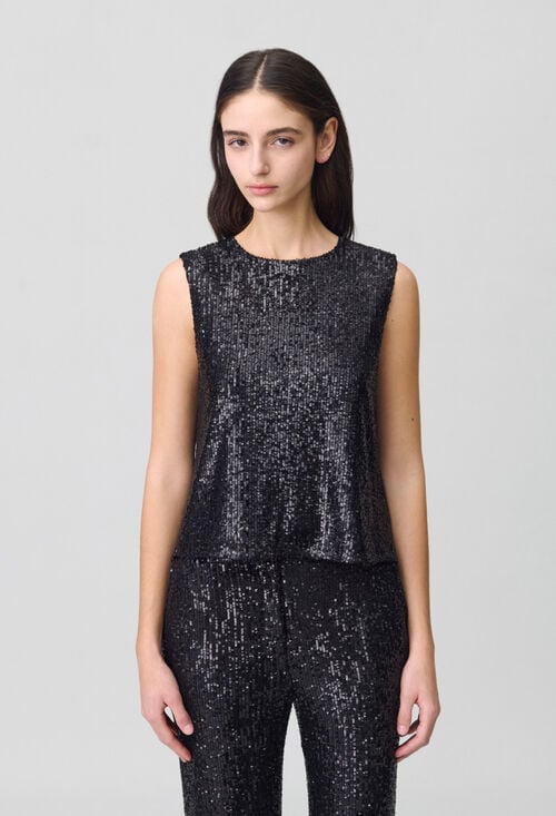 Claudie Top à Sequins Noir Pour Femme