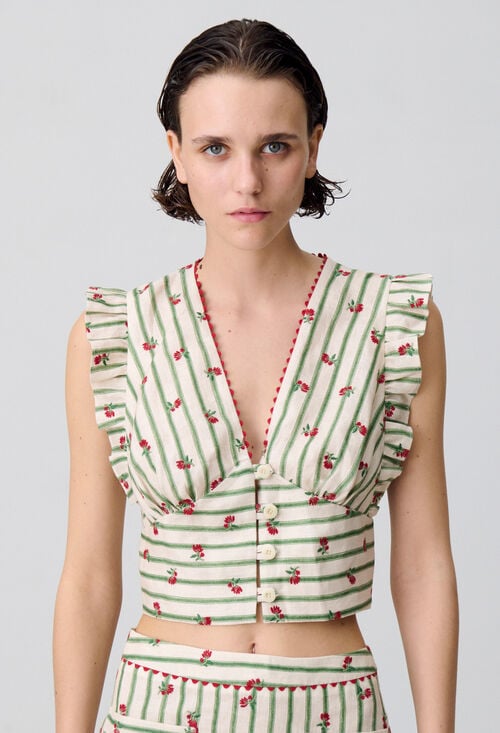 Claudie Top Court Volanté Imprimé Pour Femme