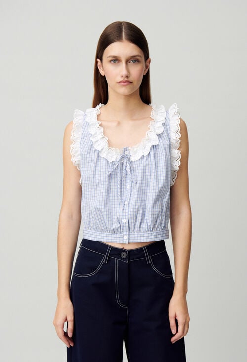 Claudie Top Dentelle à Carreaux Pour Femme