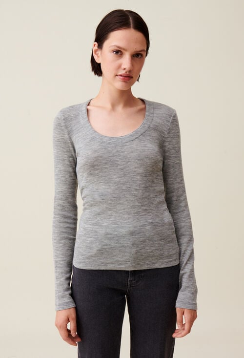 Claudie Top Maille Ajusté Col Rond Gris Pour Femme