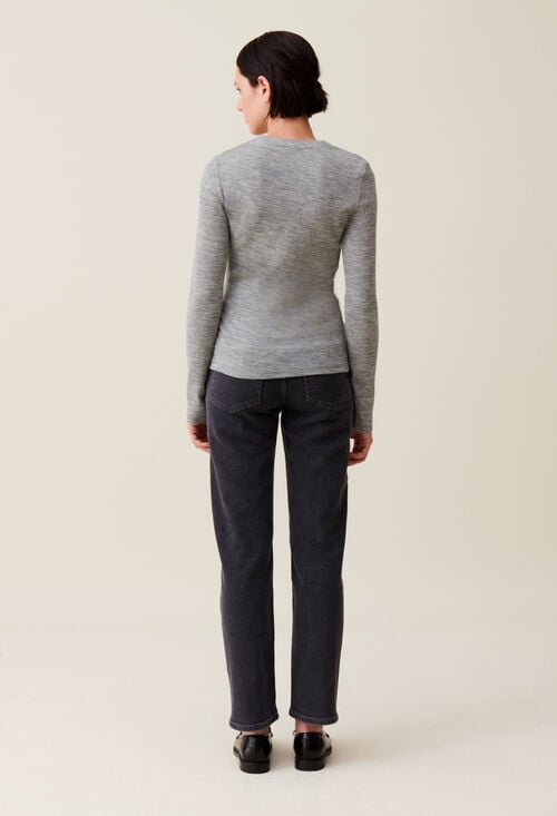 Claudie Top Maille Ajusté Col Rond Gris Pour Femme