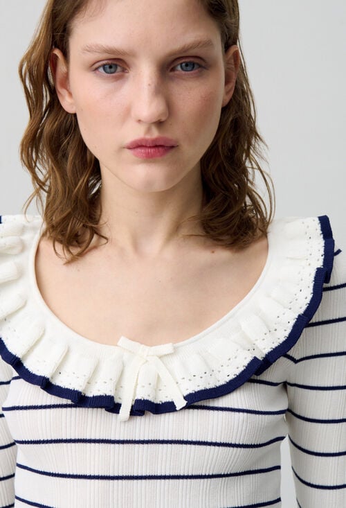 Claudie Top Maille Fine Rayé Volanté Pour Femme