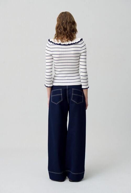 Claudie Top Maille Fine Rayé Volanté Pour Femme