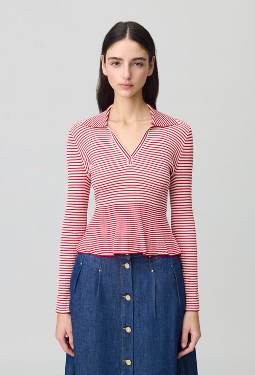 Claudie Top Maille Fine Rayé Volants Pour Femme
